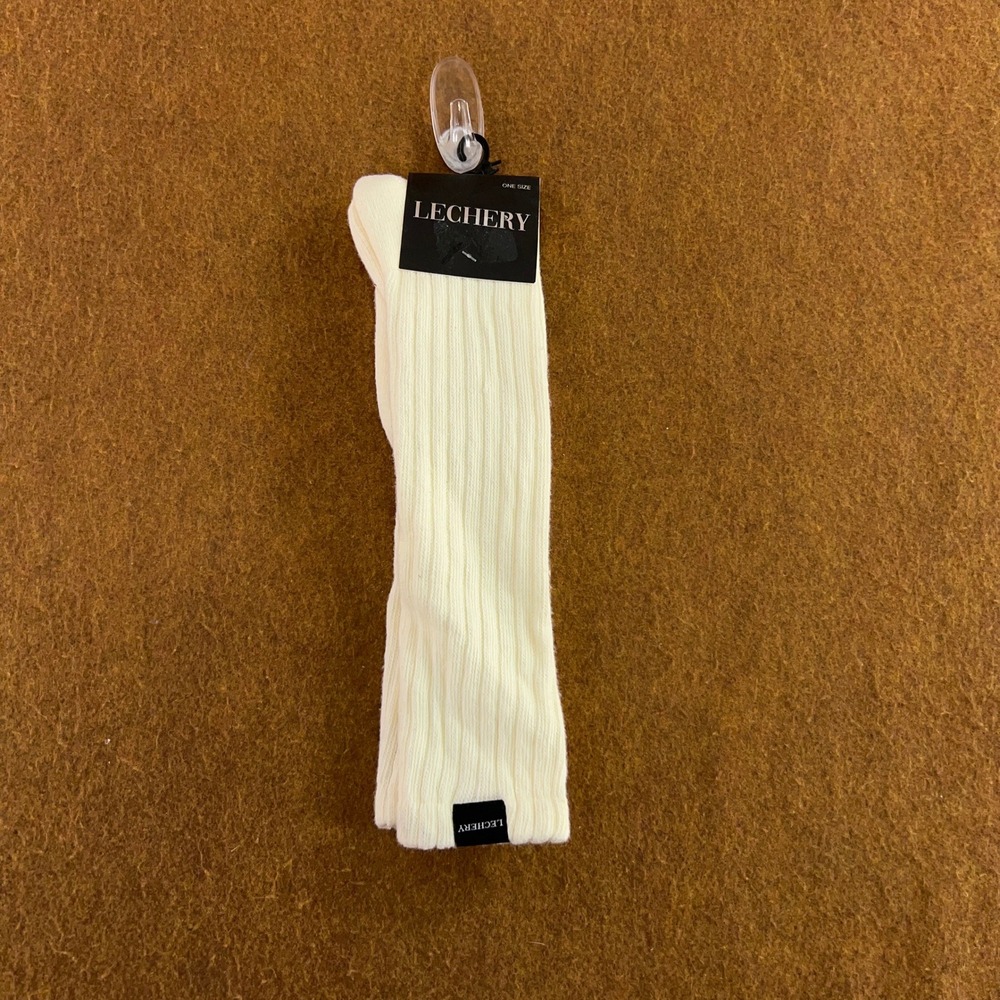 Lechery Women One Size Ivory Ribbed Knit Cotton Blend Slouch Scrunch Socks New